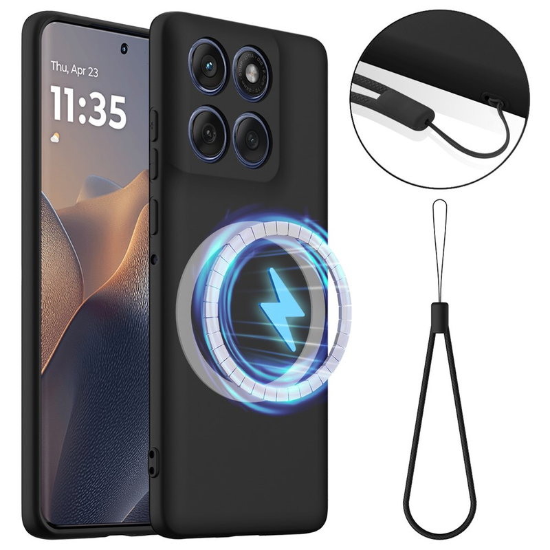 Motorola Edge 60 Pro 5G Silikone Cover med Magnet og Håndledsrem - Sort