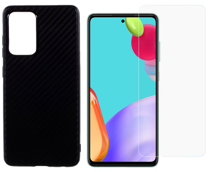 Pakke m. Twill TPU Cover til Samsung Galaxy A52 & A52S 4G/5G & Skærmbeskyttelse / Hærdet beskyttelsesglas til Samsung Galaxy A52 & A52S 4G/5G