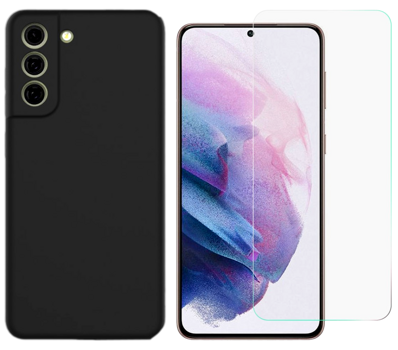 Pakke m. Matte TPU Cover til Samsung Galaxy S21 FE Sort & Skærmbeskyttelse / Hærdet beskyttelsesglas til Samsung Galaxy S21 FE