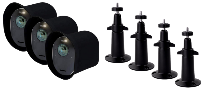 Pakke m. 3 stk. Vandafvisende Covers til Arlo Pro 4 & 4 Stk. Væg- & Loft Beslag til Arlo Overvågningskamera - Sort