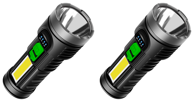 2x Genopladelig LED Lommelygte m. Indbygget Batteri