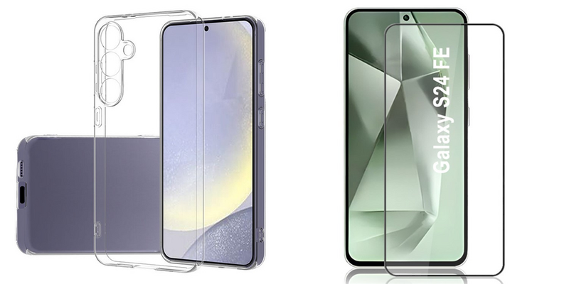 Pakke m. 1stk Samsung Galaxy S24 FE Gennemsigtigt TPU Cover & 1stk Samsung Galaxy S24 FE Beskyttelsesglas - Hærdet