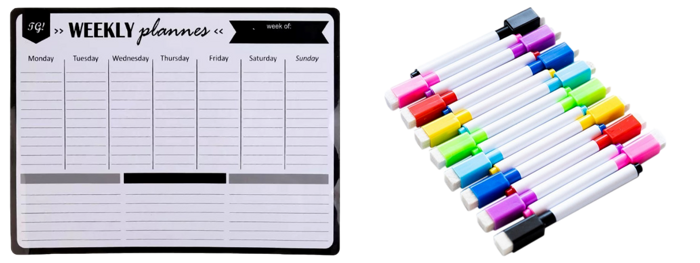 Pakke m. Magnetisk Ugekalender & 8-Pak Magnetiske Whiteboard Tusser