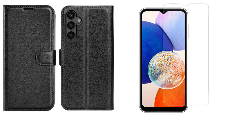 Pakke m. 1stk Samsung Galaxy A15 5G Graviera Flip Cover & 1stk Samsung Galaxy A15 5G Skærmbeskyttelse / Glas