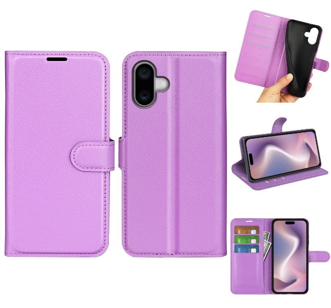 iPhone 16 Plus cover med læderstruktur og kortholder