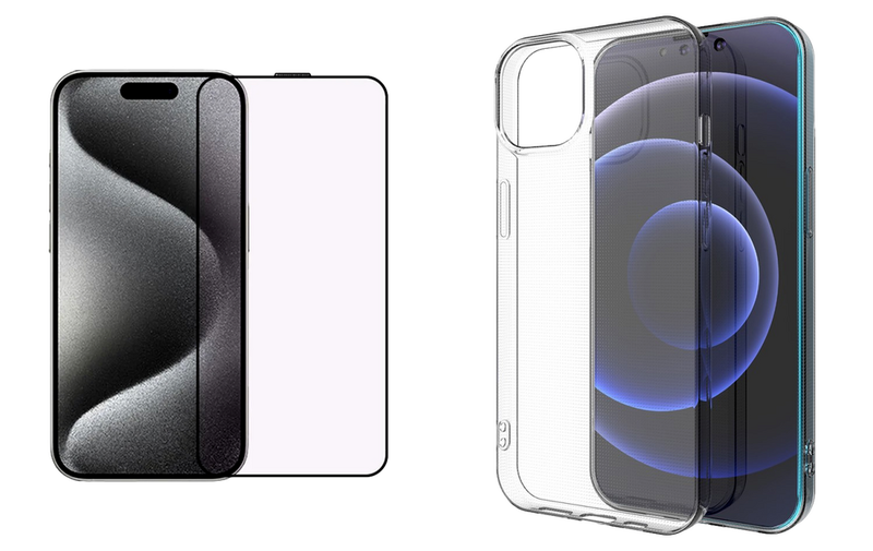Pakke m. 1stk 3D Skærmbeskyttelse / Beskyttelsesglas til iPhone 13 & 1stk iPhone 13 Gennemsigtig Silikone Cover