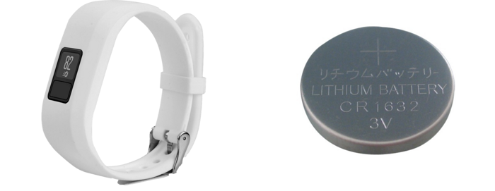Pakke m. Silicone rem til Garmin Vivofit 3 / Vivofit JR / JR 2 Hvid & Batteri til Garmin Vivofit 1/2/3/Jr/Jr2