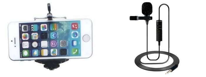 Pakke m. Smartphone Holder & Clip-On Mikrofon m/ 6 m Kabel til Smartphones & Kamera