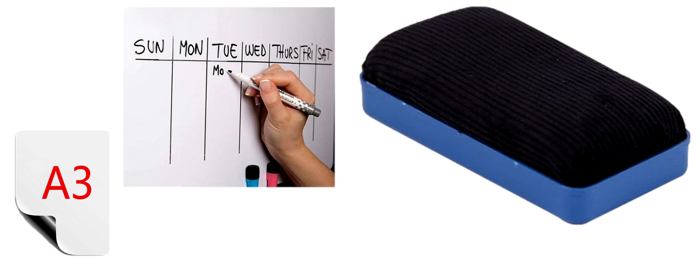 Magnetisk Whiteboard A3 med 2 Tusser & Magnetisk Tavlesvamp