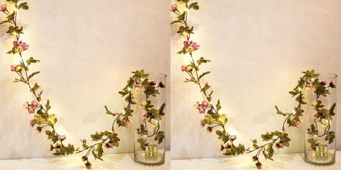 2x Blomster Lyskæde med Roser - 2,2 Meter