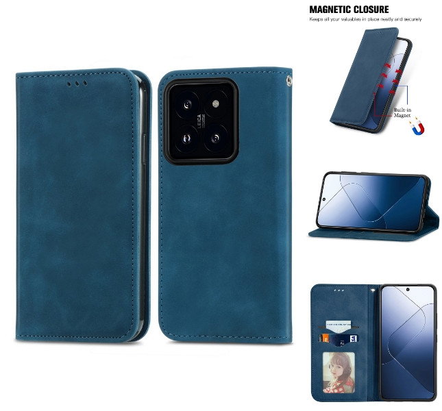Mørkeblåt lædercover til Xiaomi 14T Pro