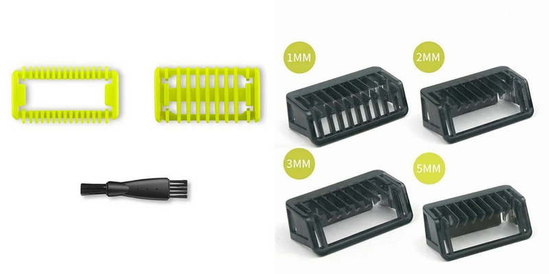 Pakke m. 1stk Skærehovedkamme til Philips OneBlade - Ansigts + Krop inkl. Rengøringsbørste & 1stk Skærehovedkamme til Philips OneBlade - 1mm+2mm+3mm+5mm kombi