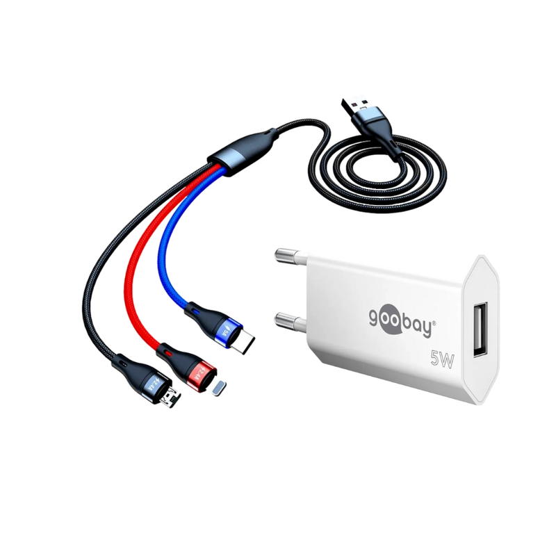 Universal 3-i-1 Oplader til fx. iPhone & Samsung