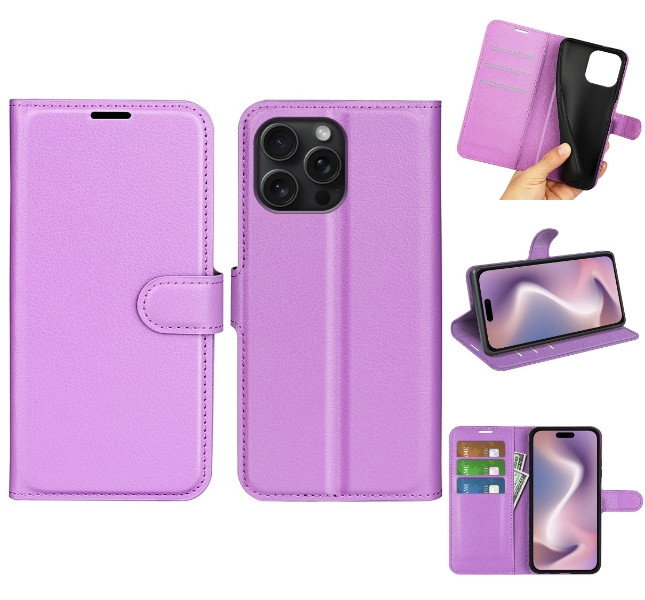 iPhone 16 Pro læder pung etui lilla front