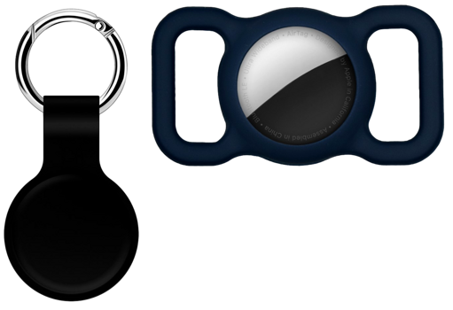 Pakke m. Silicone Nøglering til Apple AirTags-Sort & Holder til Apple AirTags - til Hunde / Katte Halsbånd Sort