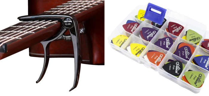 Clip-On Guitar Capo & 24 Stk Guitarplekter