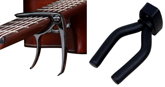 Pakke m. Clip-On Guitar Capo & Væghængt Guitarholder med Skum