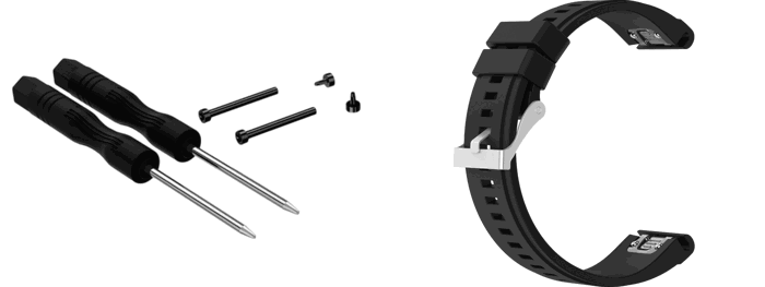Pakke m. Skruesæt / Stifter m. Skruetrækker til Garmin Fenix 3 / 3 HR / 5X / 5X Plus / 6X / 6X Pro & Silicone rem til Garmin Fenix 3 / 3 HR / 5X / 5X Plus / 6X / 6X Pro Sort