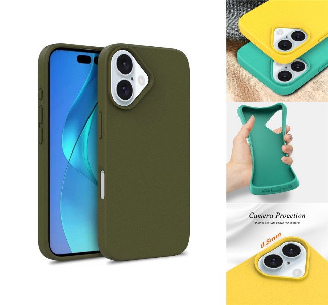 Biologisk nedbrydeligt iPhone 16 cover i army grøn