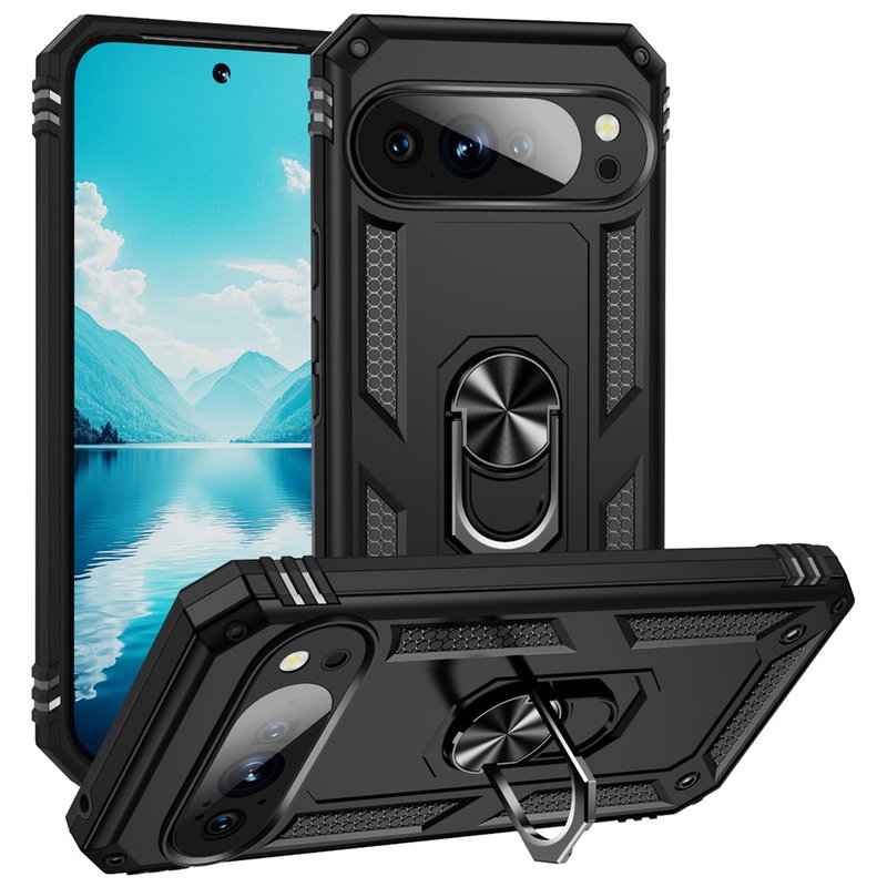 Google Pixel 10 Pro XL Hard Case Cover med Ringholder og Magnet - Sort