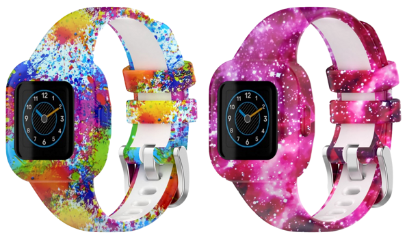 Pakke m. Mønstret Silikone Rem til Garmin Vivofit Jr 3-Multifarvet & Mønstret Silikone Rem til Garmin Vivofit Jr 3-Pink