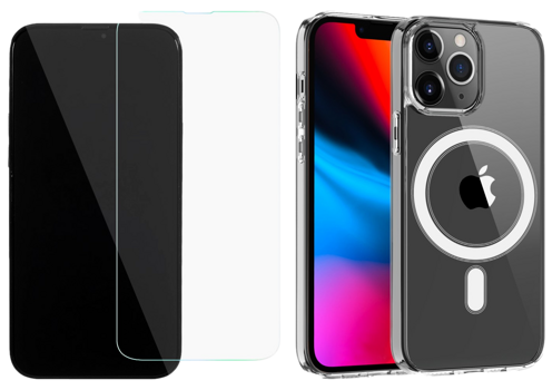 Pakke m. Skærmbeskyttelse / Beskyttelsesglas / Hærdet Glas til iPhone 13 Pro Max & Gennemsigtigt Cover med MagSafe til iPhone 13 Pro Max