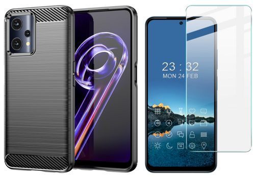Pakke m. Sort Carbon Cover til OnePlus Nord CE 2 Lite 5G & Skærmbeskyttelse / Beskyttelsesglas til OnePlus Nord CE 2 Lite 5G
