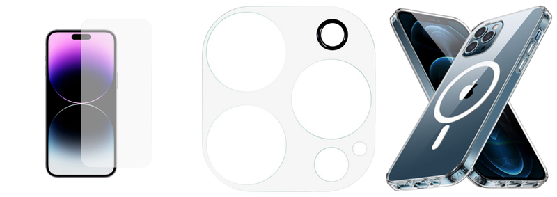 Pakke m. Skærmbeskyttelse / Hærdet Beskyttelsesglas til iPhone 14 Pro Max & Kamera Beskyttelsesglas til iPhone 14 Pro / Pro Max & Gennemsigtigt Cover med MagSafe til iPhone 14 Pro Max