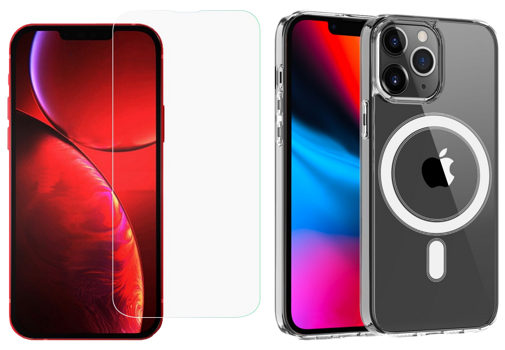 Pakke m. Skærmbeskyttelse / Beskyttelsesglas / Hærdet Glas til iPhone 13 Pro & Gennemsigtigt Cover med MagSafe til iPhone 13 Pro