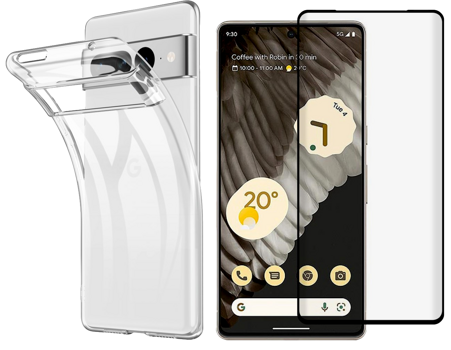 Pakke m. Gennemsigtigt Silikone Cover til Google Pixel 7 Pro & Beskyttelsesglas / Skærmbeskyttelse / 3D Glas til Google Pixel 7 Pro