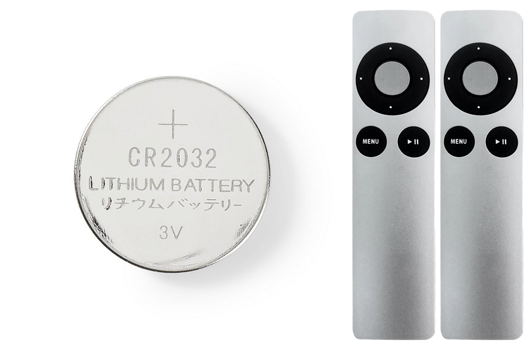 Pakke m. Batteri til Apple Remote & 2x Fjernbetjening / Remote til Apple TV 2. & 3. generation
