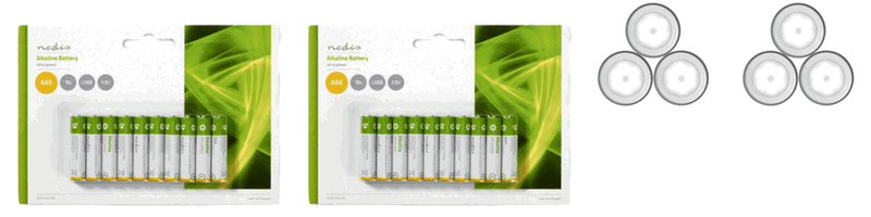 Pakke m. 2x 10-Pak AAA Batterier & 6 stk. Trådløse LED Lys m. Sensor