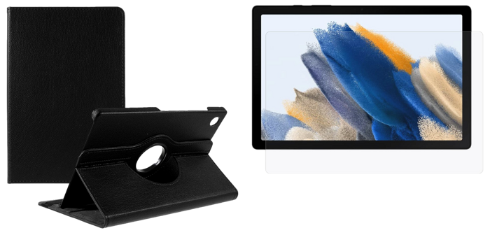 Pakke m. Samsung Galaxy Tab A8 Litchi Læder Cover-Sort & Skærmbeskyttelse / Film til Samsung Galaxy Tab A8