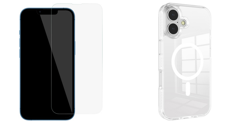 Pakke m. 1stk iPhone 16 Skærmbeskyttelse / Beskyttelsesglas / Hærdet Glas & 1stk iPhone 16 Gennemsigtig MagSafe Cover