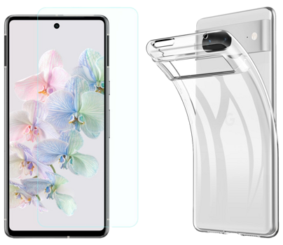 Pakke m. Skærmbeskyttelse / Hærdet Beskyttelsesglas til Google Pixel 7 & Gennemsigtigt Silikone Cover til Google Pixel 7