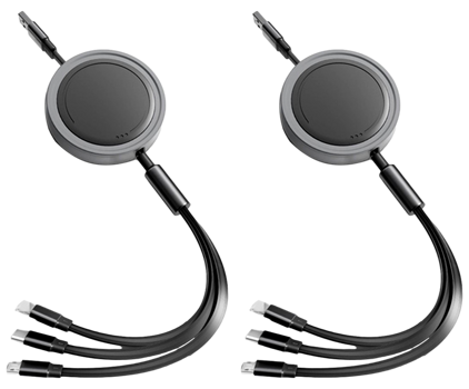 2x 3-i-1 Oplader Kabel - Udtrækkelig