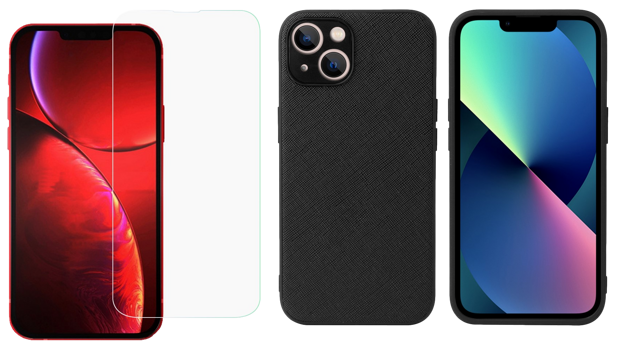 Pakke m. Skærmbeskyttelse / Beskyttelsesglas / Hærdet Glas til iPhone 13 & Fibrus Læder Cover til iPhone 13