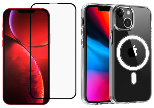 Pakke m. 3D Skærmbeskyttelse / Beskyttelsesglas til iPhone 13 Mini & Gennemsigtigt Cover med MagSafe til iPhone 13 Mini