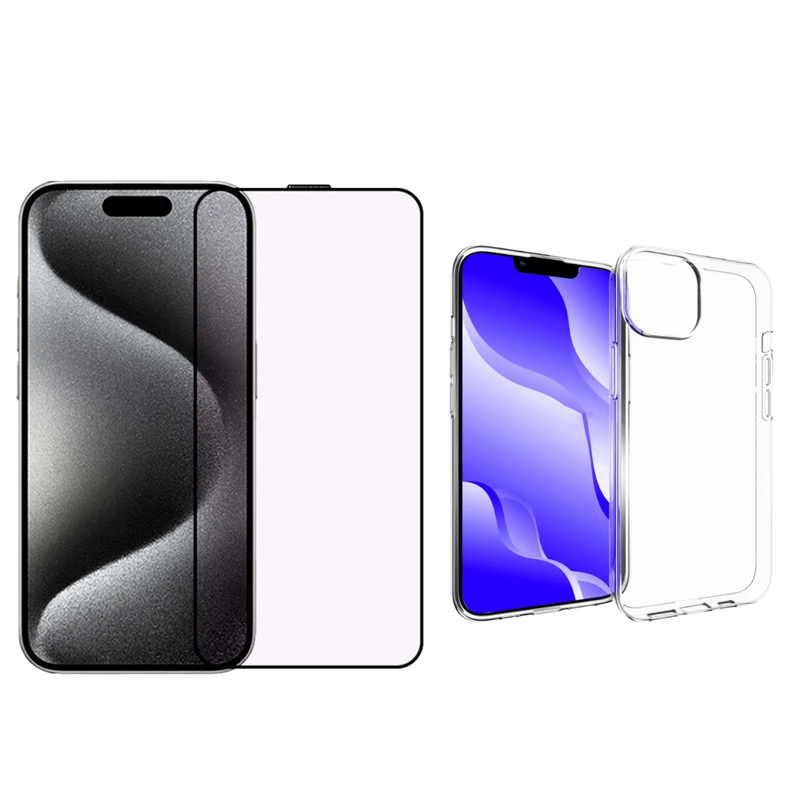 Pakke m. 3D Skærmbeskyttelse / Beskyttelsesglas til iPhone 14 & Gennemsigtig Silikone Cover til iPhone 14