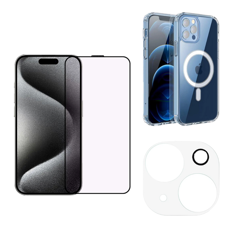 Pakke m. Kamera Skærmbeskyttelse / Beskyttelsesglas til iPhone 14 / 14 Plus & 3D Skærmbeskyttelse / Beskyttelsesglas til iPhone 14 & Gennemsigtigt Cover med MagSafe til iPhone 14