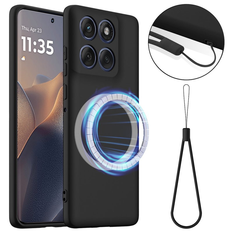 Motorola Edge 60 / Edge 60 Fusion Silikone Cover med Magnet & Håndledsrem - Sort