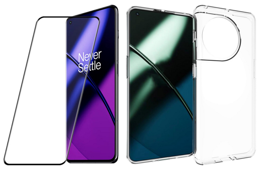 Pakke m. Beskyttelsesglas / Skærmbeskyttelse / 3D Glas til OnePlus 11 5G & Gennemsigtigt Cover til OnePlus 11 5G