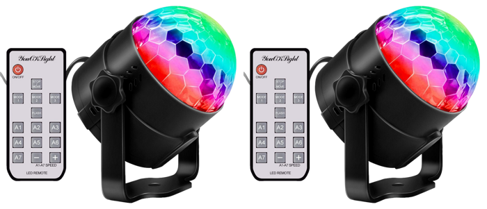 2x LED Diskolys m. Fjernbetjening