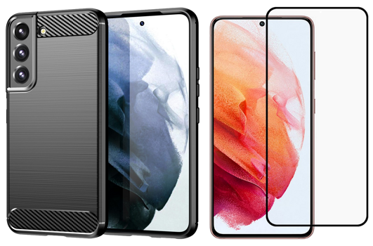Beskyttelsepakke til Samsung Galaxy S22 - Carbon TPU Cover & 3D Skærmbeskyttelse / Hærdet Beskyttelsesglas