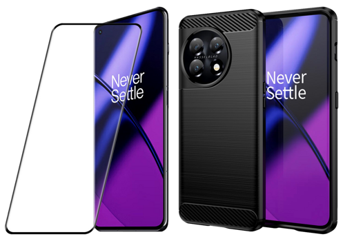 Pakke m. Beskyttelsesglas / Skærmbeskyttelse / 3D Glas til OnePlus 11 5G & Sort Carbon Cover til OnePlus 11 5G