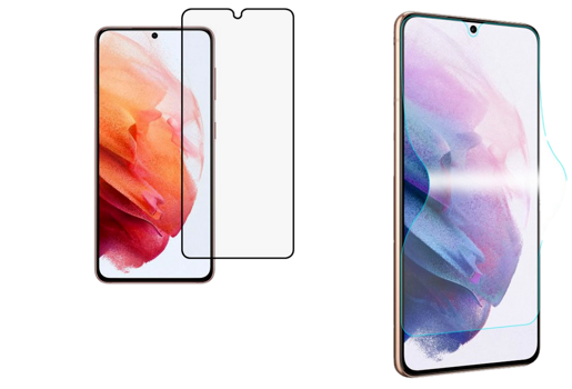 Pakke m. 3D Hærdet Beskyttelsesglas til Samsung Galaxy S21 & Beskyttelsesfilm til Samsung Galaxy S21