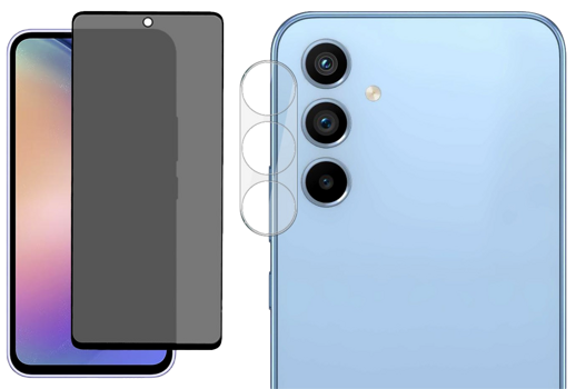 Pakke m. Skærmbeskyttelse / Privacy Glas til Samsung Galaxy A54 5G & Kamera Beskyttelsesglas til Samsung Galaxy A54 5G
