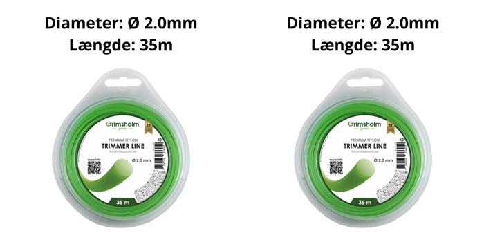 2x Trimmertråd til Worx Græstrimmer - 35 Meter Ø 2.0mm