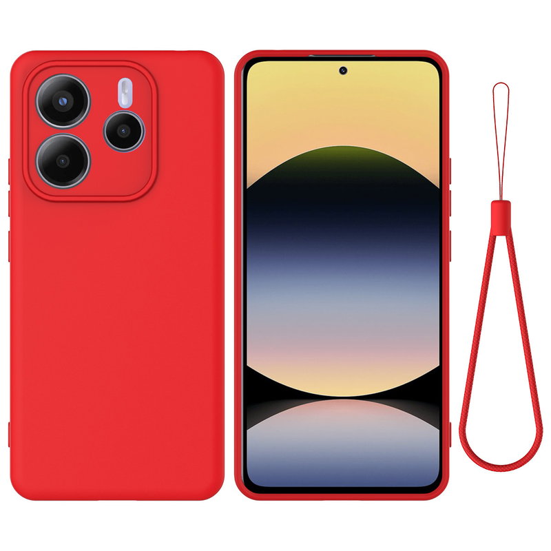 Xiaomi Redmi Note 14 5G - Silikone Cover med Håndstrop - Rød