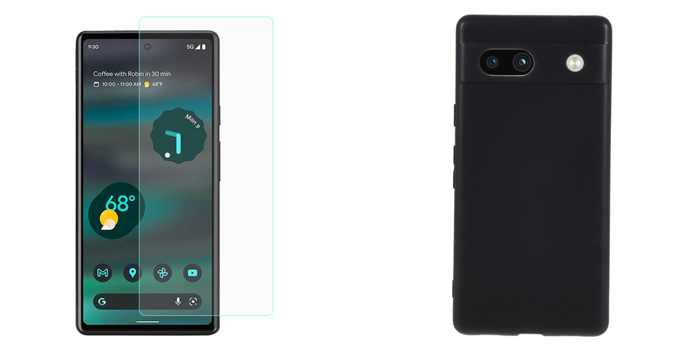 Pakke m. Beskyttelsesglas / Skærmbeskyttelse / Glas til Google Pixel 7a & Matte Silikone Cover til Google Pixel 7a